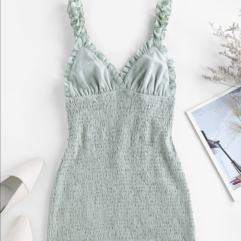 Green smocked bodycon dress